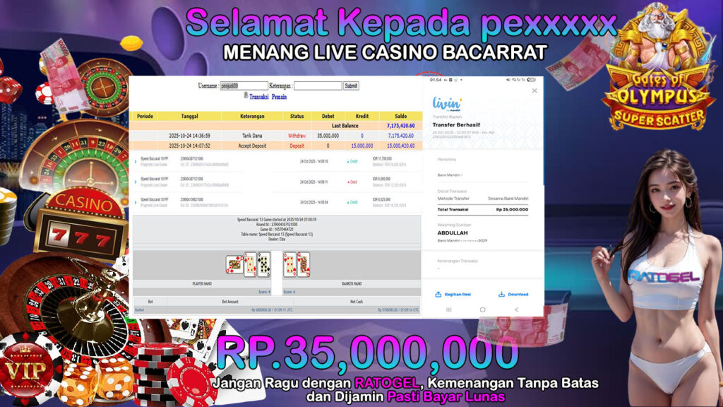 BUKTI JACKPOT LIVE CASINO BACARRAT  TERPERCAYA DI INDONESIA TGL 25-10-2025