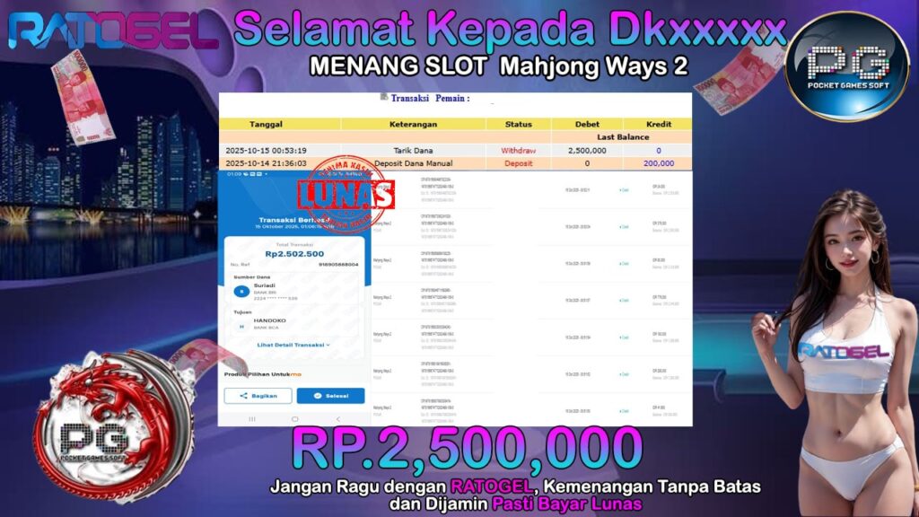 BUKTI JACKPOT SLOT PG SOFT MAHJONG WAYS 2 TERPERCAYA DI INDONESIA TGL 15-10-2025