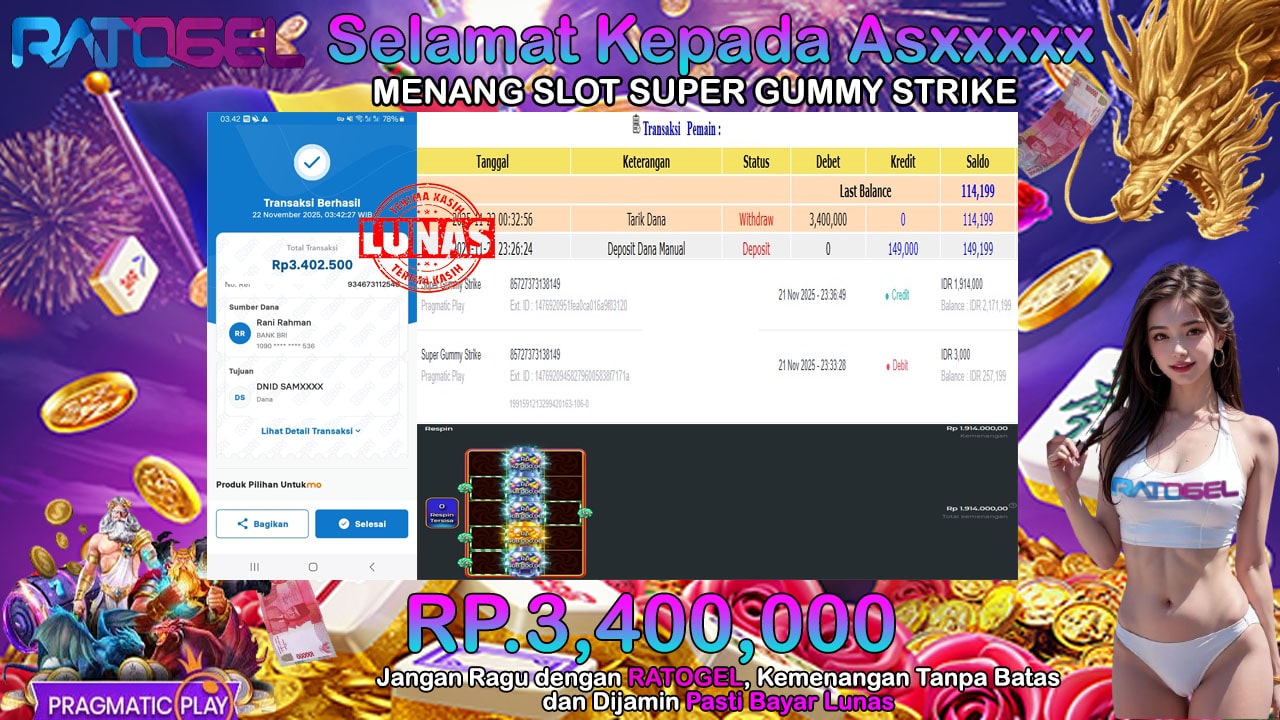 BUKTI JACKPOT SLOT SUPER GUMMY STRIKE TERPERCAYA DI INDONESIA TGL 22-11-2025
