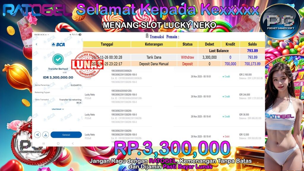 BUKTI JACKPOT SLOT LUCKY NEKO TERPERCAYA DI INDONESIA TGL 26-11-2025