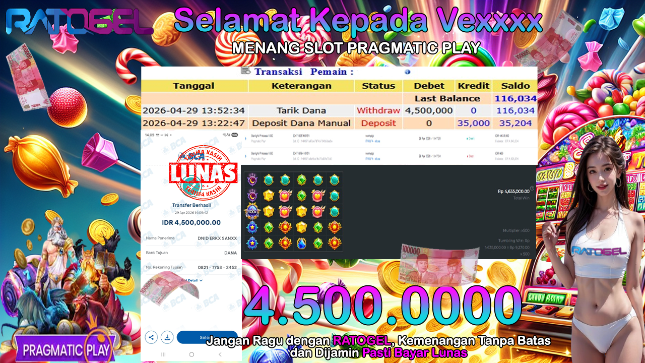 BUKTI JACKPOT SLOT PRAGMATIC PLAY TERPERCAYA DI INDONESIA TGL 29-04-2026